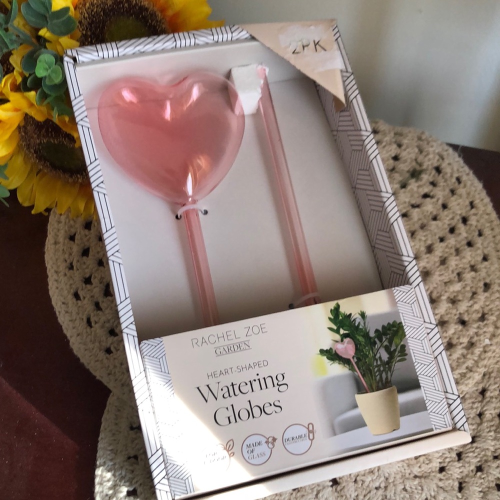 Rachel Zoe Pink Heart-Shaped Glass Watering Globes for Plants- Set of 2